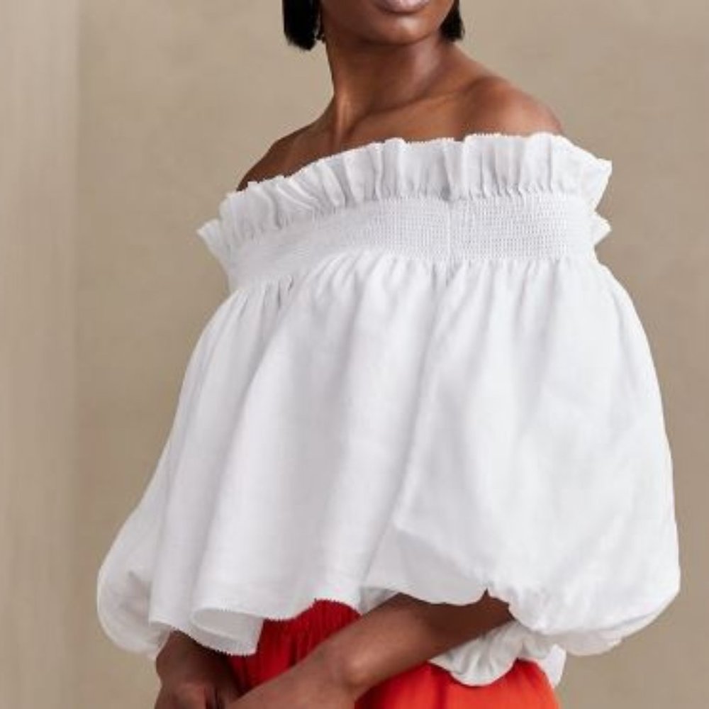 Banana Republic BRIA WHITE LINEN OFF-SHOULDER TOP NWT Large Reg. $100
